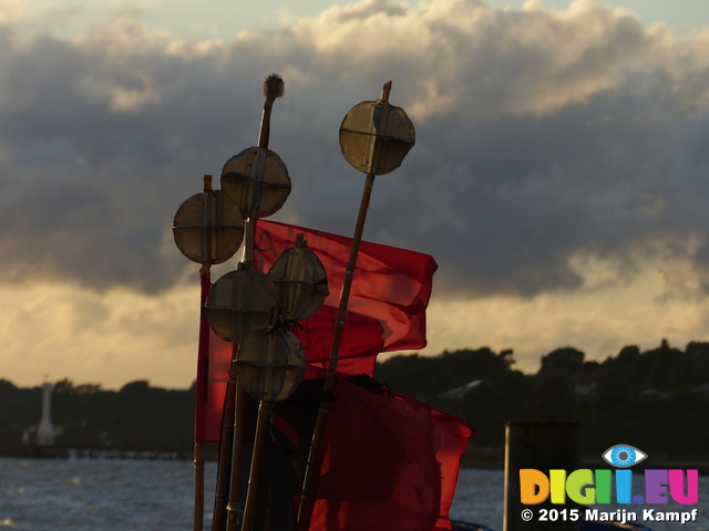 FZ019464 Buoy marker flags on fishing boat